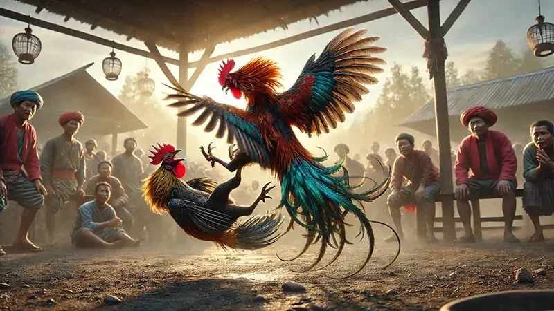 Ilustrasi layar permainan sabung ayam bertema