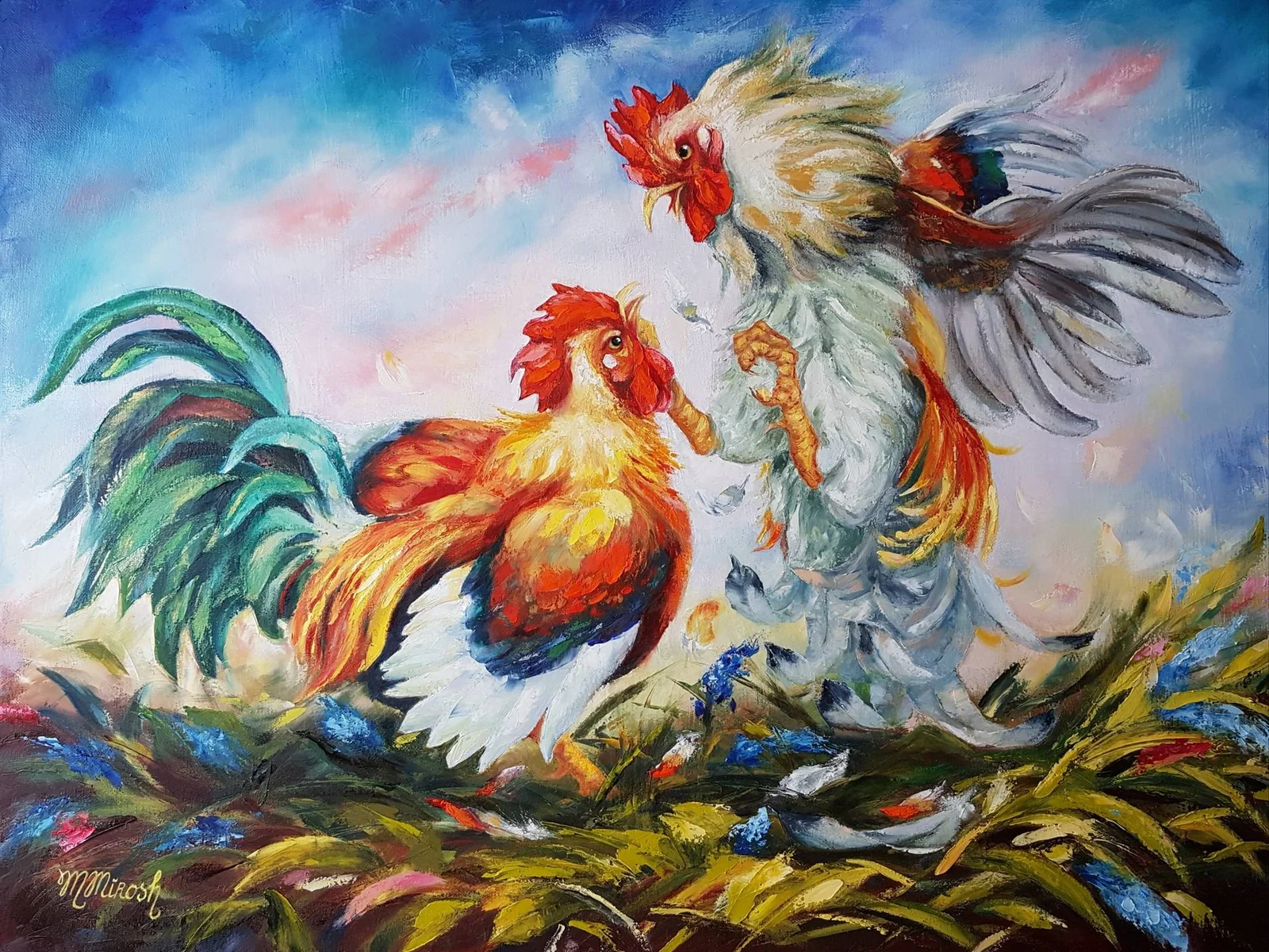 Ilustrasi permainan sabung ayam dalam suasana kompetitif