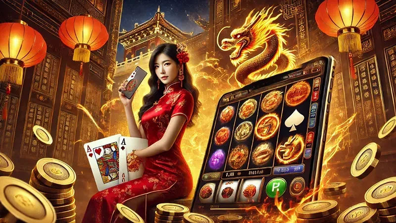 Layar slot mobile dengan reel dan tombol kontrol permainan